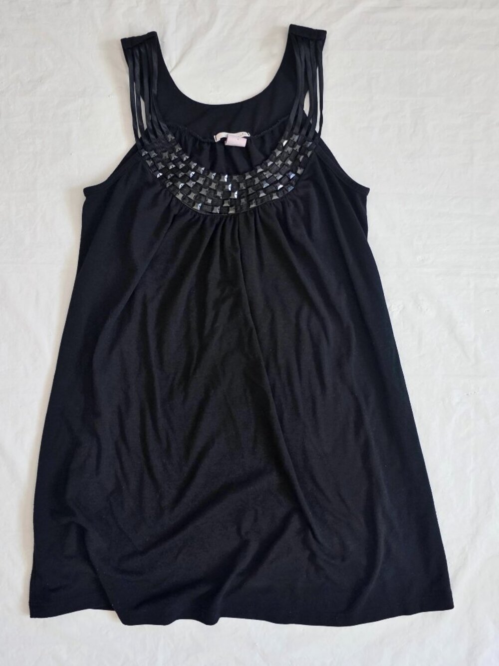 Jeweled Beaded Sleeveless Flowy Tank Top, Med